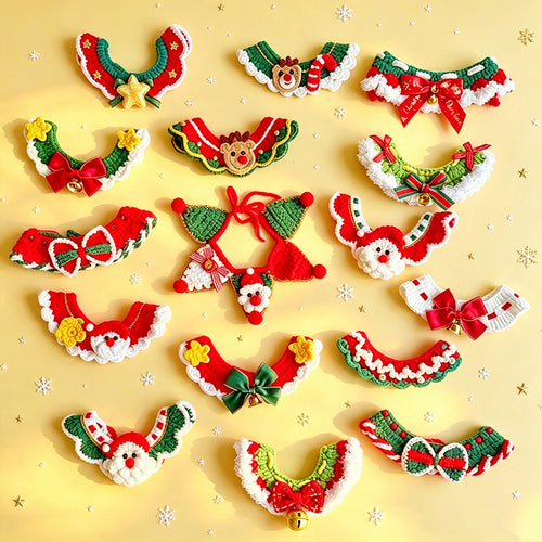 Pet Christmas Scarves, Cat Scarves, Dog Bibs, Accessories, Yarn Santa Bibs
