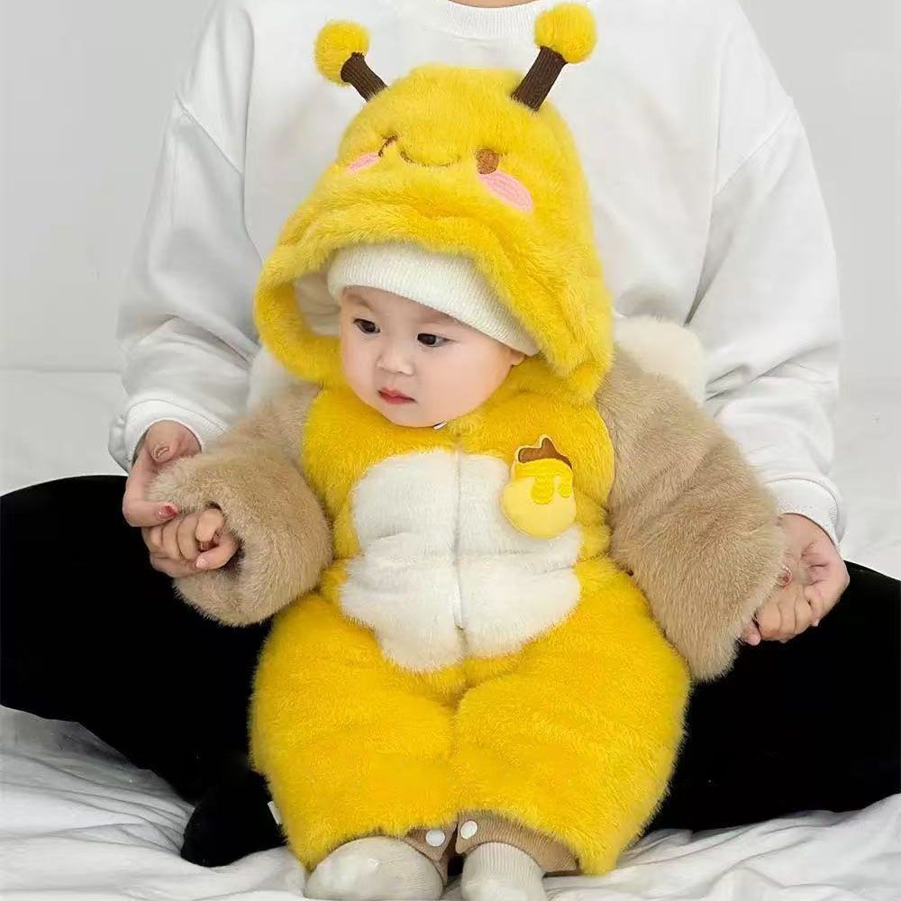 Sweet Baby Hooded Romper – Fluffy Rabbit Fleece One-Piece Outfit for Little Ones