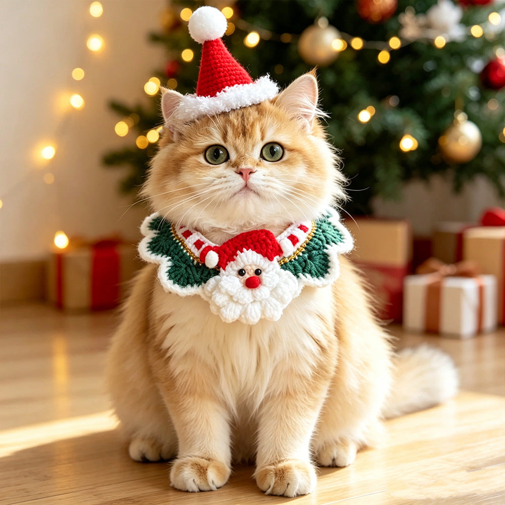 Christmas Pet Neck Warmers, Cat Outfits, Knitted Dog Christmas Hats, Knitted Santa Scarves, and Accessories