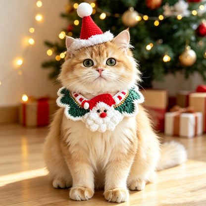 Christmas Pet Neck Warmers, Cat Outfits, Knitted Dog Christmas Hats, Knitted Santa Scarves, and Accessories