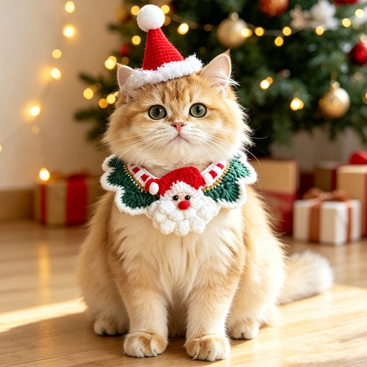 Christmas Pet Neck Warmers, Cat Outfits, Knitted Dog Christmas Hats, Knitted Santa Scarves, and Accessories
