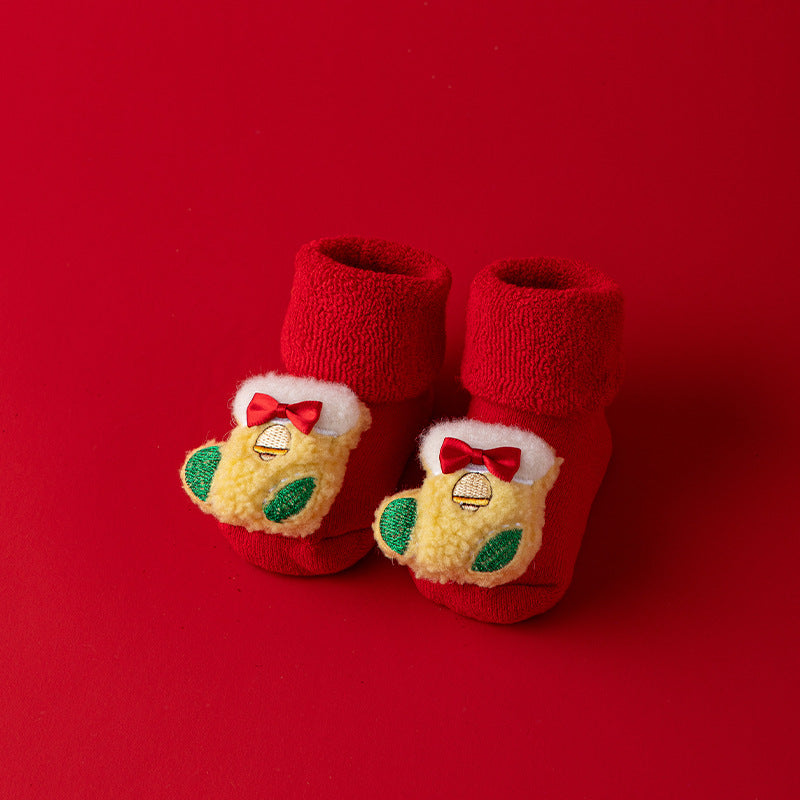 Set of 5 Christmas Baby Socks, Warm Non Slip Newborn Socks, Cute Holiday Socks for Baby Boys and Girls