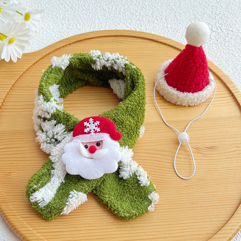 Pet Christmas Scarf Thick Cat Scarf Red Christmas Hat Old Dog Saliva Towel Large Dog Set