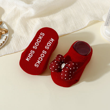 New Year Christmas Flower Bow One-year-old Socks Boat Socks Red Baby Socks