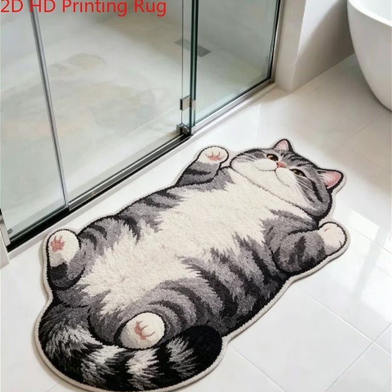 Cartoon Cat Imitation Cashmere Floor Mat 2D Painting, Cute Cat Lover Gift Home Decor