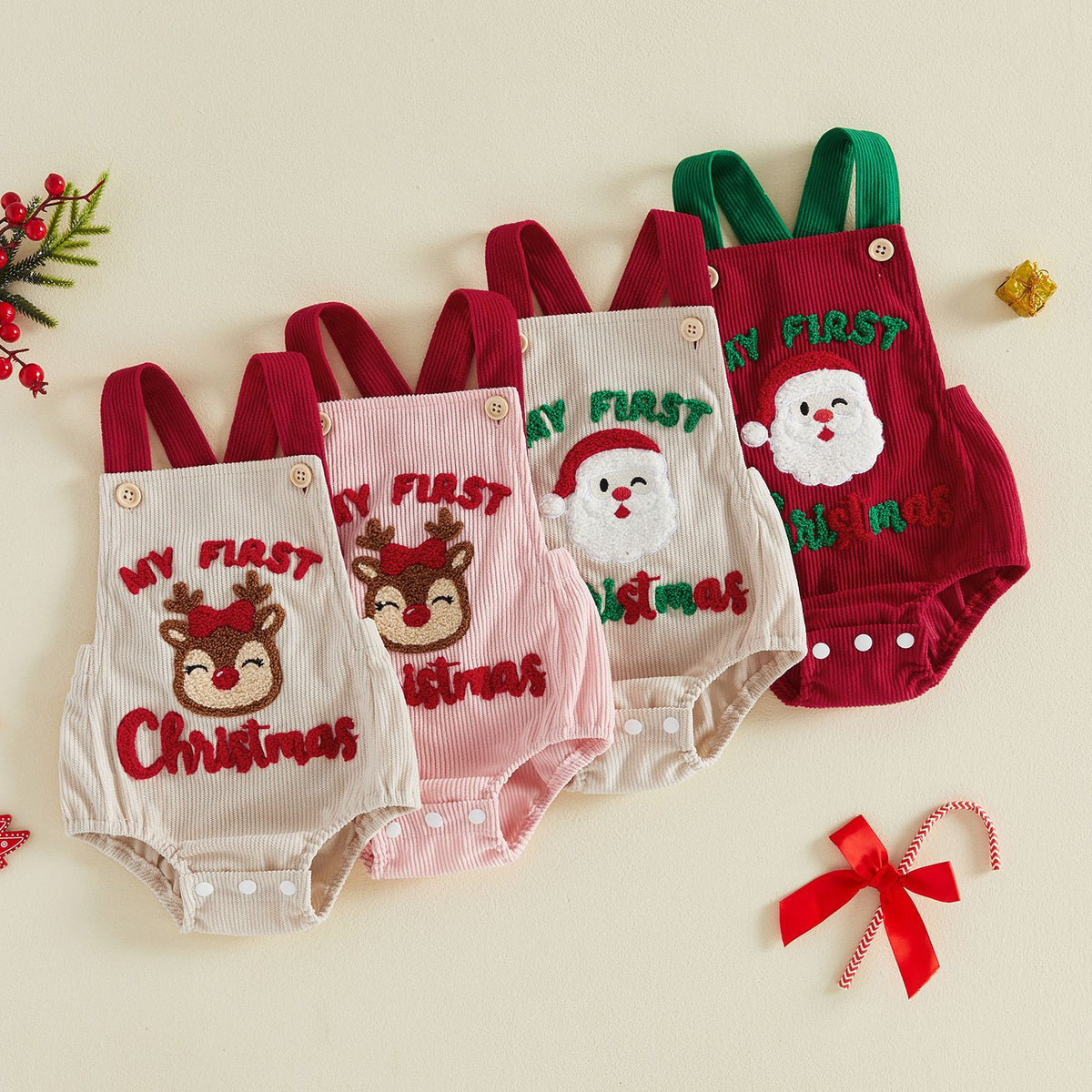 Christmas Cute Baby Jumpsuit, Boys and Girls Santa Claus Towel Embroidered Romper Jumpsuit