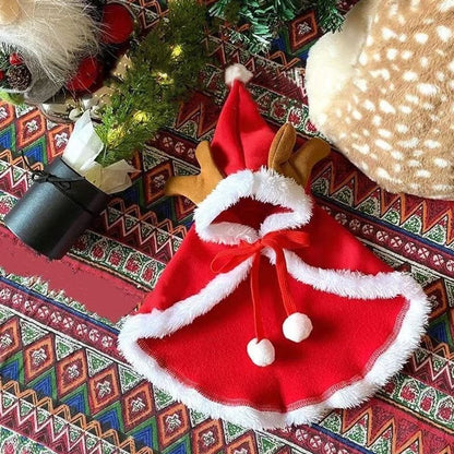 Cute Christmas Cape for Cats and Dogs, Warm Winter Pet Shawl With Deer Antlers for Funny Photos and New Year Celebrations
