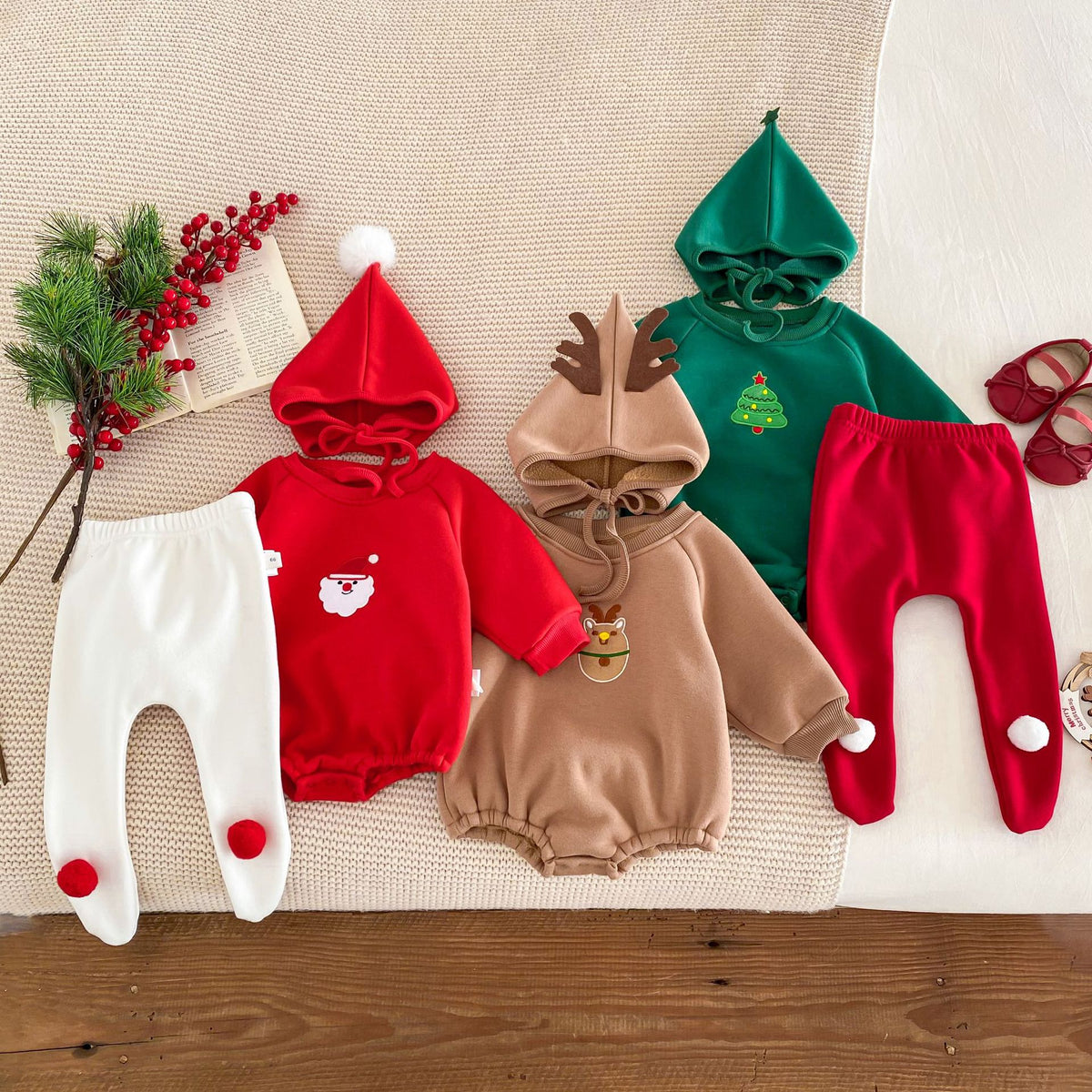 Baby Christmas Outfit for Autumn and Winter, Infant and Toddler One-Piece Fleece-Lined Thickened Romper for Warmth