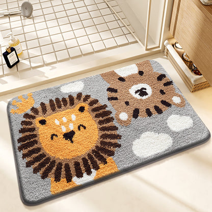 Cartoon Animal Flocking Carpet Floor Mat Household Toilet Door Bathroom Anti-slip Mat Absorbent Foot Mat