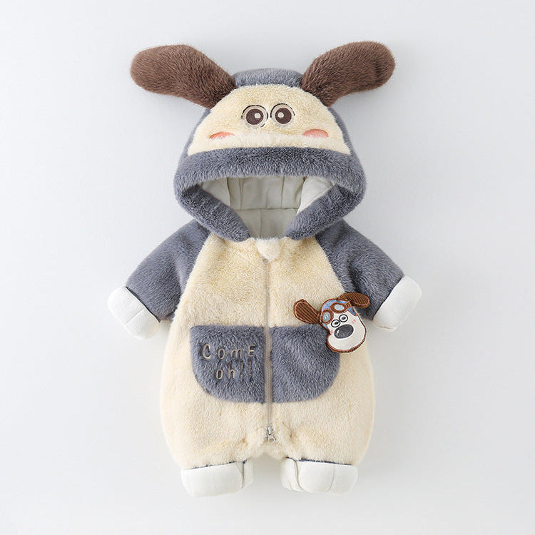 Soft Baby One-Piece Jumpsuit – Cozy Fleece Hooded Romper for Newborns & Toddlers