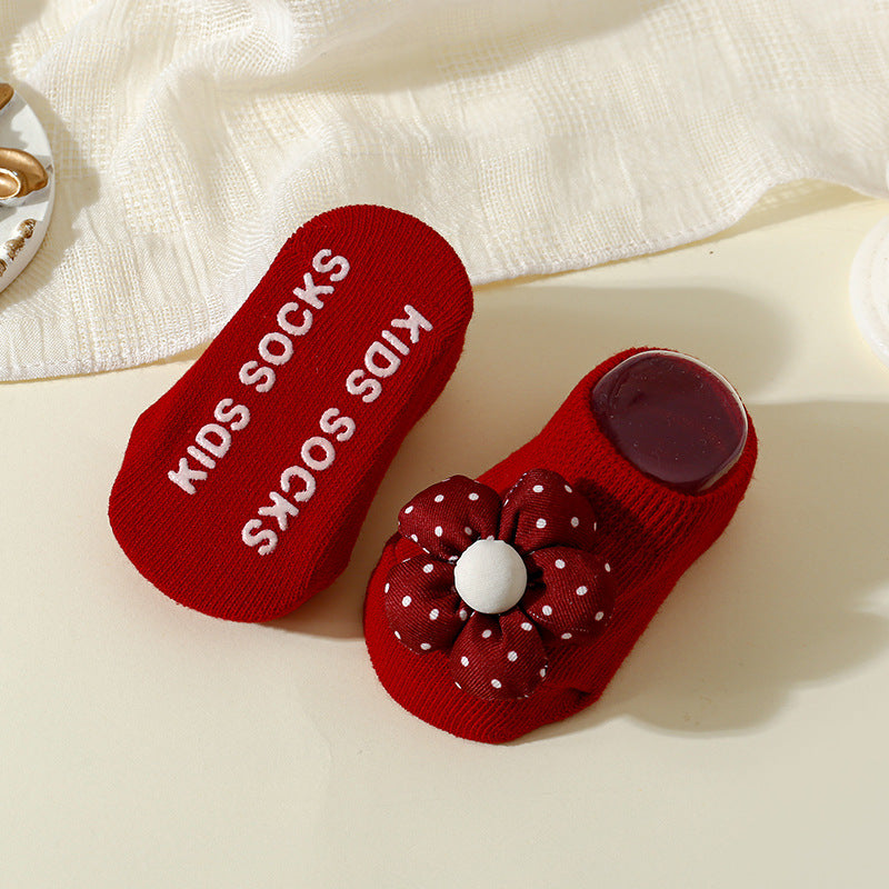 New Year Christmas Flower Bow One-year-old Socks Boat Socks Red Baby Socks