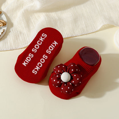 New Year Christmas Flower Bow One-year-old Socks Boat Socks Red Baby Socks