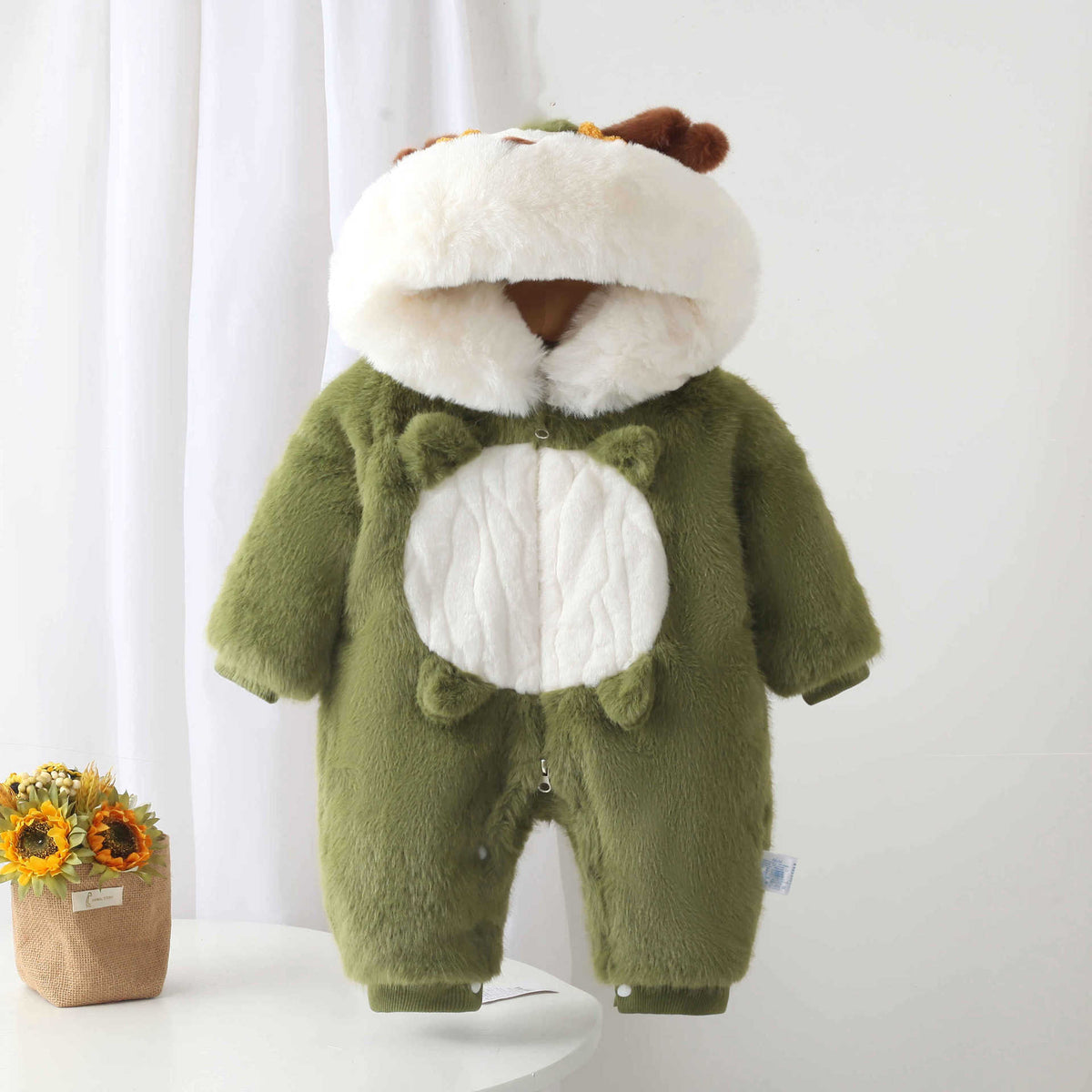 Adorable Plush Baby Jumpsuit – Warm Hooded Romper for Newborns & Little Ones