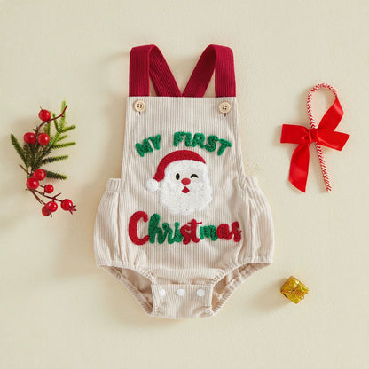 Christmas Cute Baby Jumpsuit, Boys and Girls Santa Claus Towel Embroidered Romper Jumpsuit
