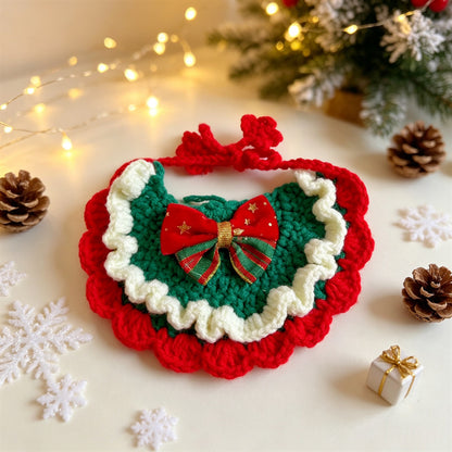 Cat and Dog Triangular Christmas Bib, Neck Scarf, Hat Set, Pet Holiday Bell Christmas Scarf