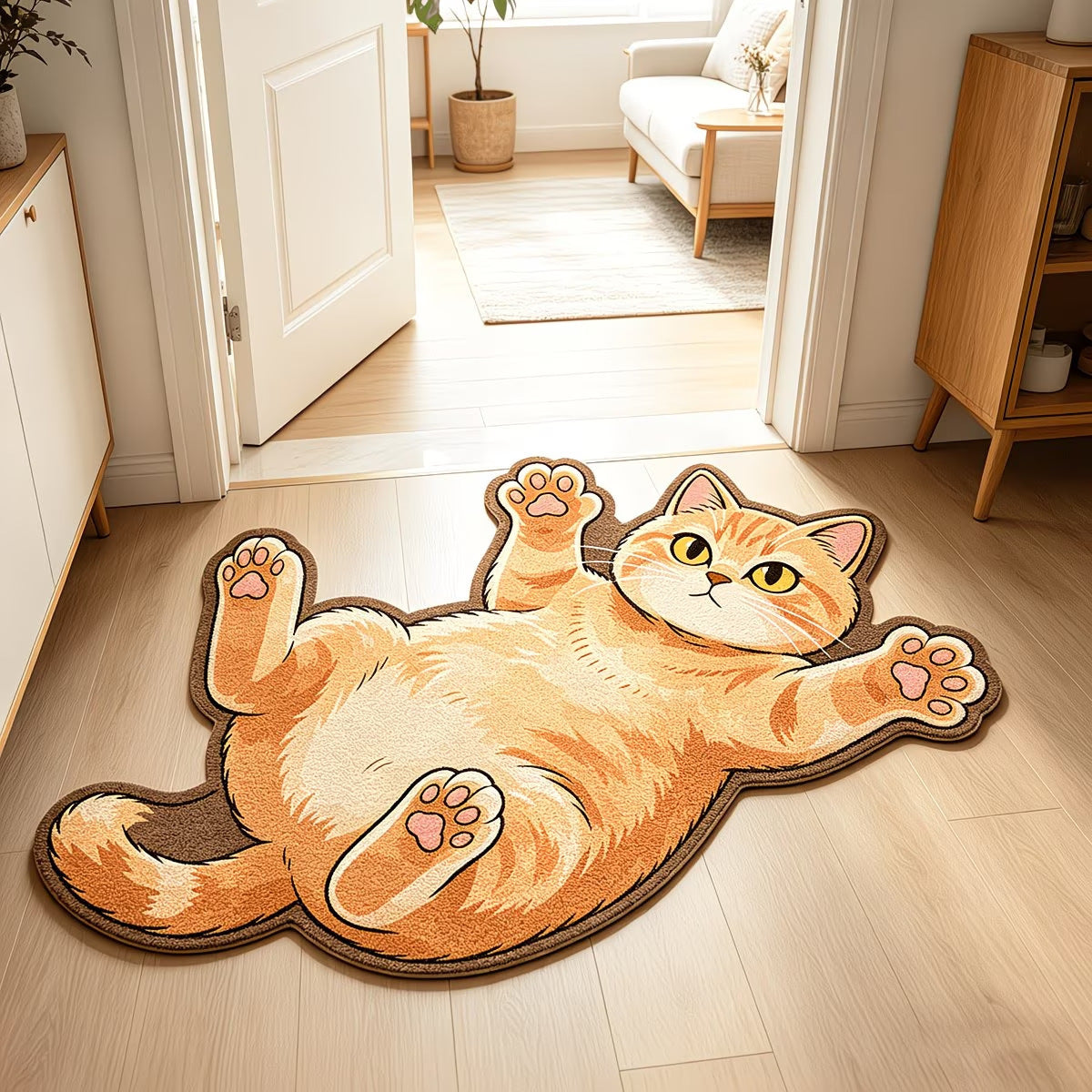 3D Sleeping Cat Doormat, Cute Kitten Door Mat, Funny Animal Floor Rug for Bedroom Bathroom & Entryway