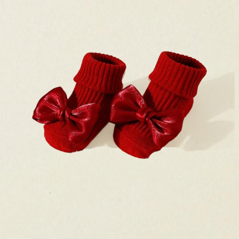 Spring and Autumn Bow-Tie Style Baby Floor Socks, Children's Walking Socks for Boys and Girls