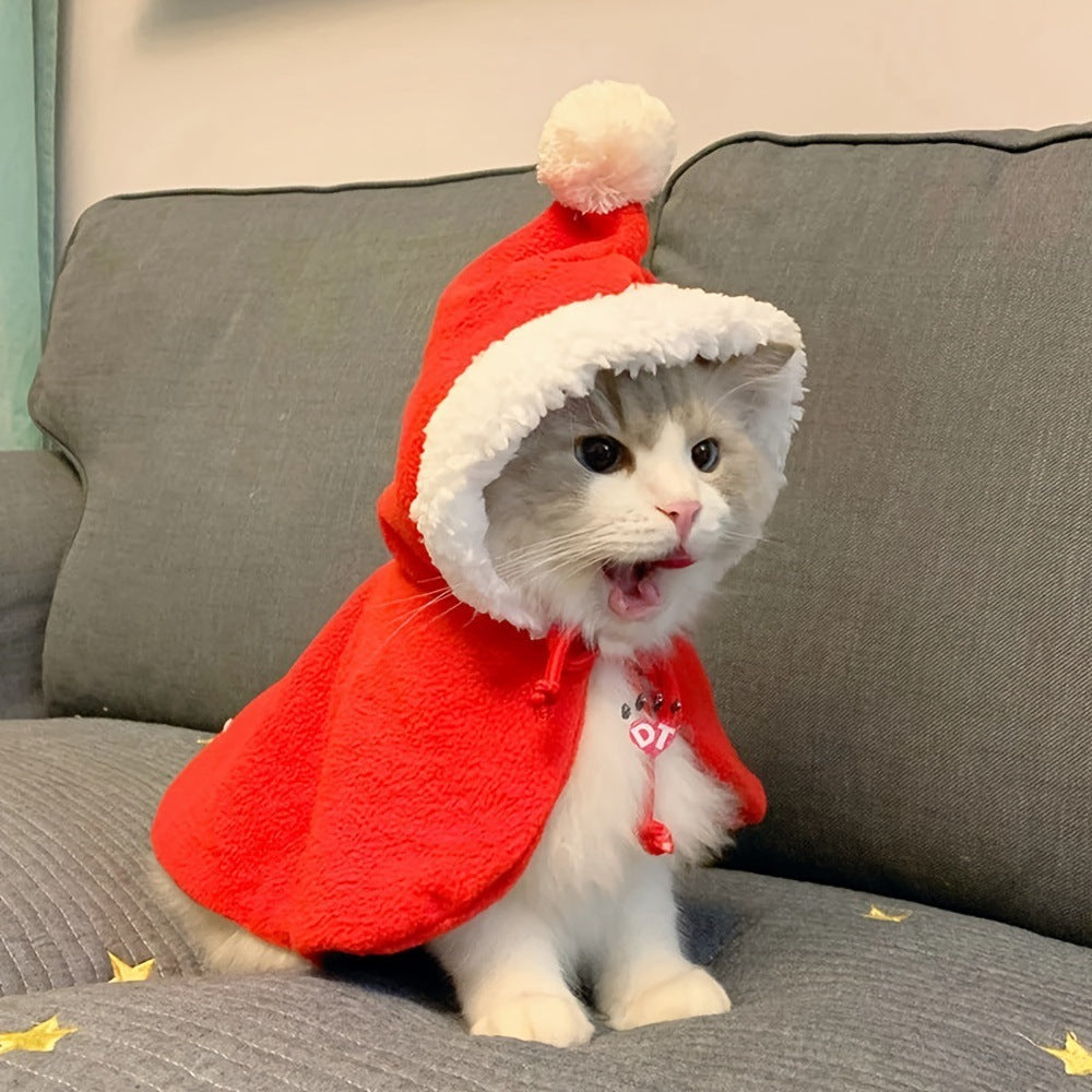 Pet Christmas Cape Little Red Riding Hood Christmas Costume Cute Hat Headwear Neck Scarf
