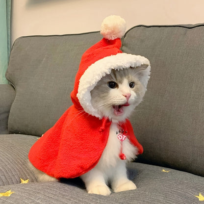 Pet Christmas Cape Little Red Riding Hood Christmas Costume Cute Hat Headwear Neck Scarf