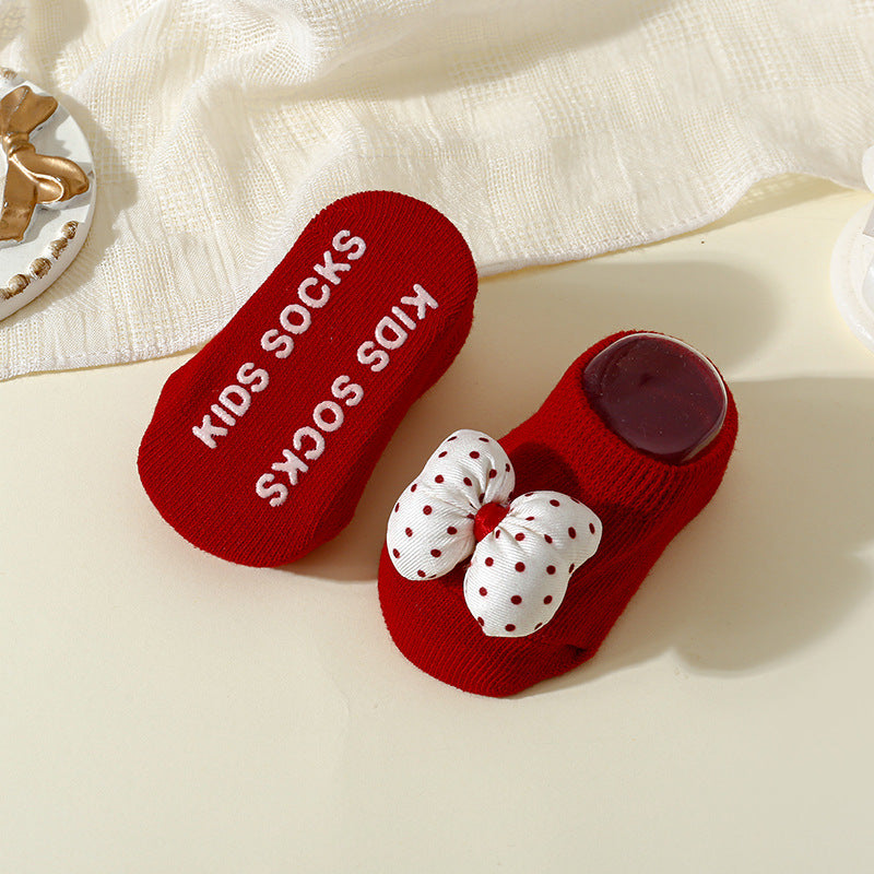 New Year Christmas Flower Bow One-year-old Socks Boat Socks Red Baby Socks