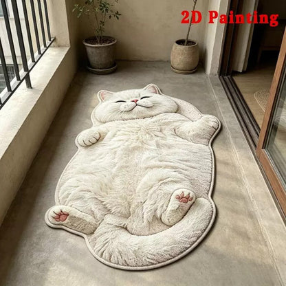 Cartoon Cat Imitation Cashmere Floor Mat 2D Painting, Cute Cat Lover Gift Home Decor