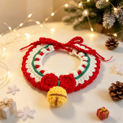 Cat and Dog Triangular Christmas Bib, Neck Scarf, Hat Set, Pet Holiday Bell Christmas Scarf