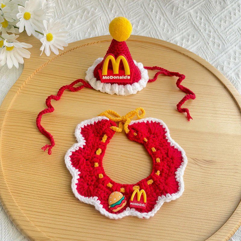 Pet Dress-up Hat Cat Birthday suit Puppy Mc Donald Waiter Dress-up Cute Scarf Handmade Knitted