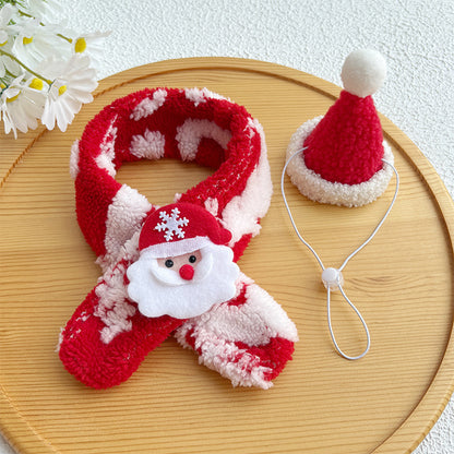 Pet Christmas Scarf Thick Cat Scarf Red Christmas Hat Old Dog Saliva Towel Large Dog Set