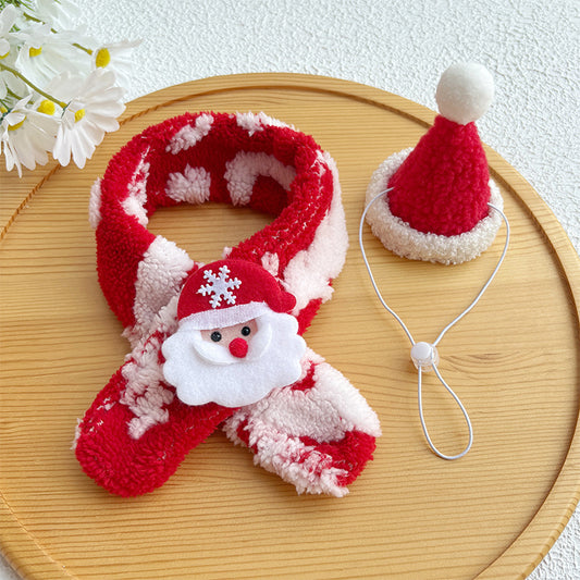Pet Christmas Scarf Thick Cat Scarf Red Christmas Hat Old Dog Saliva Towel Large Dog Set