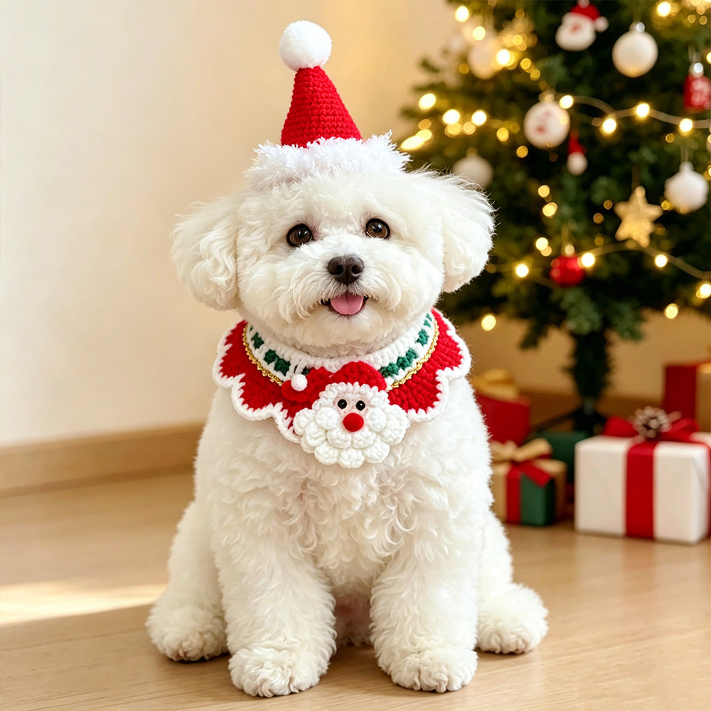 Christmas Pet Neck Warmers, Cat Outfits, Knitted Dog Christmas Hats, Knitted Santa Scarves, and Accessories
