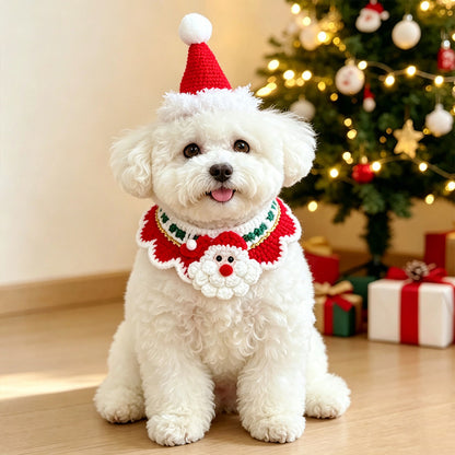 Christmas Pet Neck Warmers, Cat Outfits, Knitted Dog Christmas Hats, Knitted Santa Scarves, and Accessories