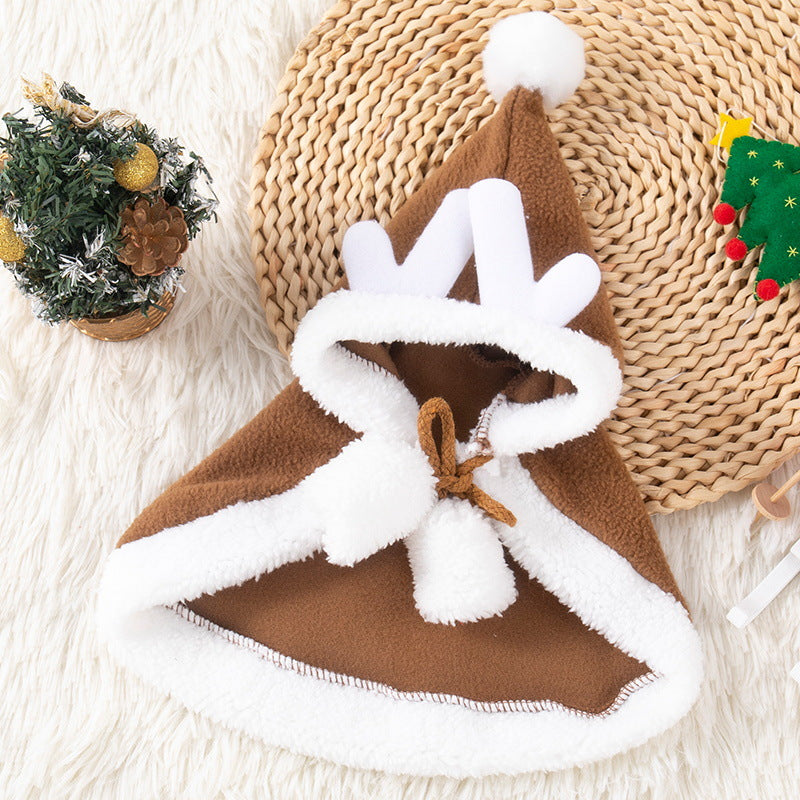 Pet Dog Cat Christmas Clothes Deer Cloak Antler Shawl Cloak Christmas Dress up Elk Cloak