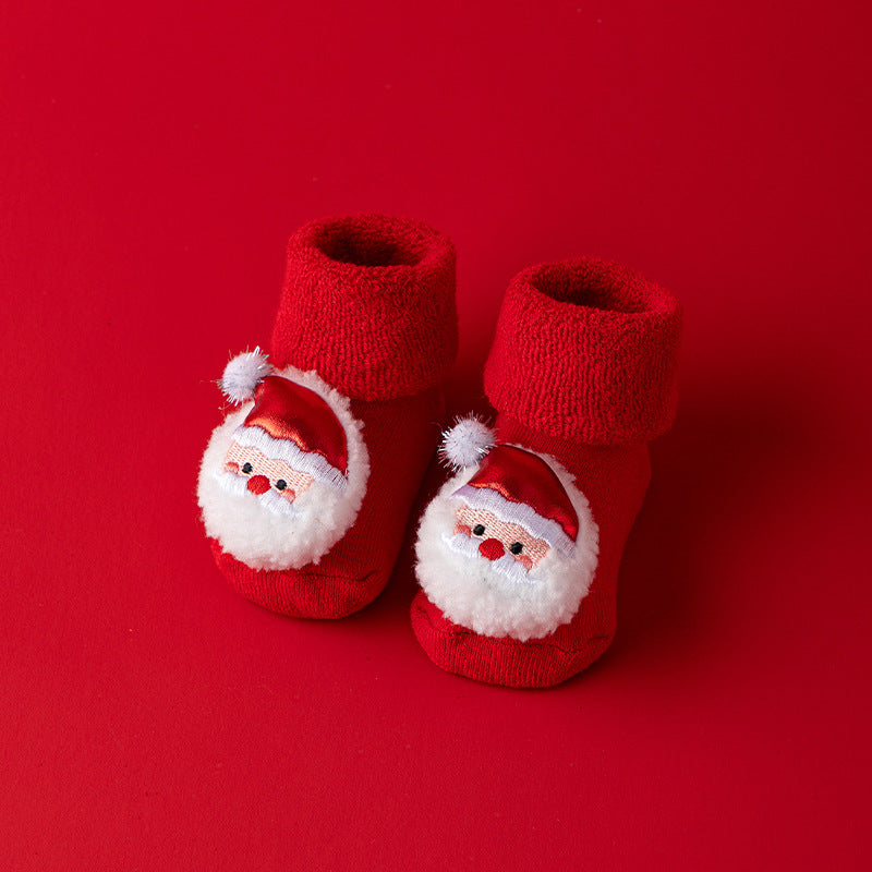Set of 5 Christmas Baby Socks, Warm Non Slip Newborn Socks, Cute Holiday Socks for Baby Boys and Girls