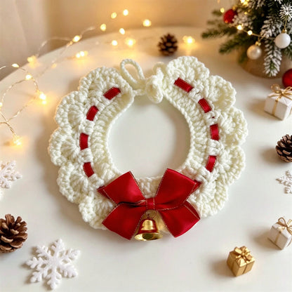 Cat and Dog Triangular Christmas Bib, Neck Scarf, Hat Set, Pet Holiday Bell Christmas Scarf