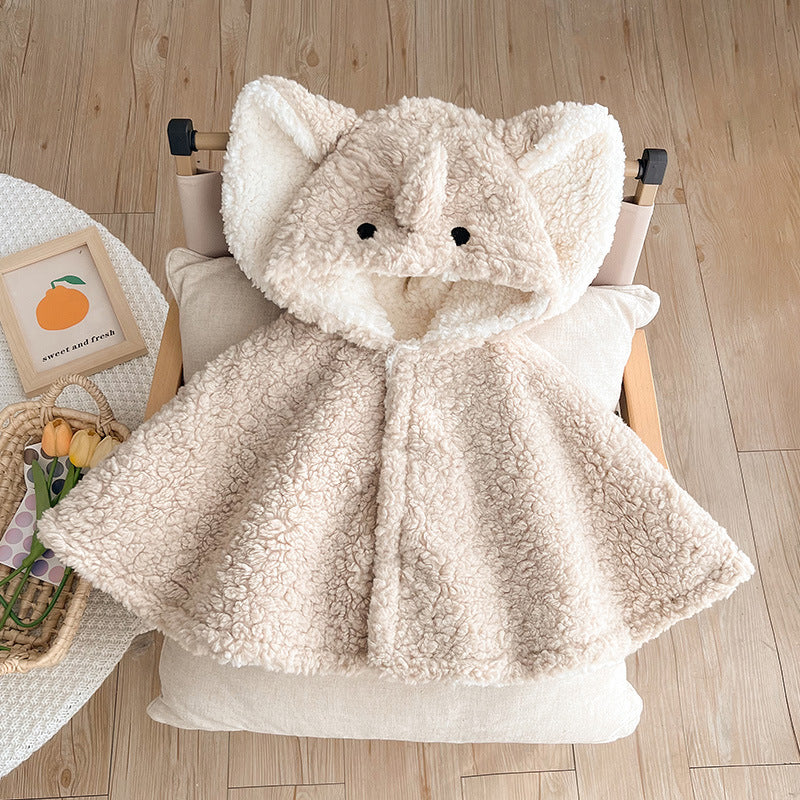 Cute Baby Winter Romper – Fluffy Hooded Fleece Cloak for Newborns & Toddlers