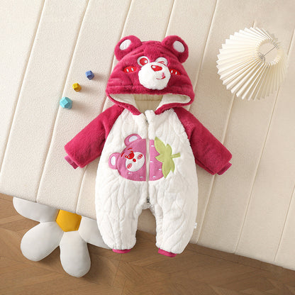 Baby Hooded Fleece Romper – Warm One-Piece Jumpsuit for Newborns