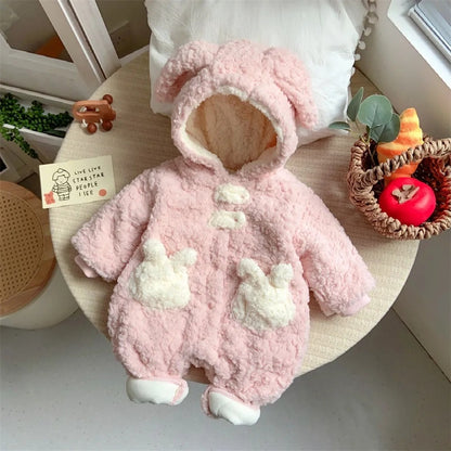 Baby Winter Jumpsuit – Warm Plush Fleece Hooded Romper for Babies & Toddlers