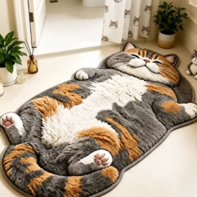 3D Sleeping Cat Doormat, Cute Kitten Door Mat, Funny Animal Floor Rug for Bedroom Bathroom & Entryway
