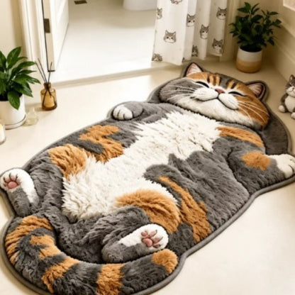 3D Sleeping Cat Doormat, Cute Kitten Door Mat, Funny Animal Floor Rug for Bedroom Bathroom & Entryway