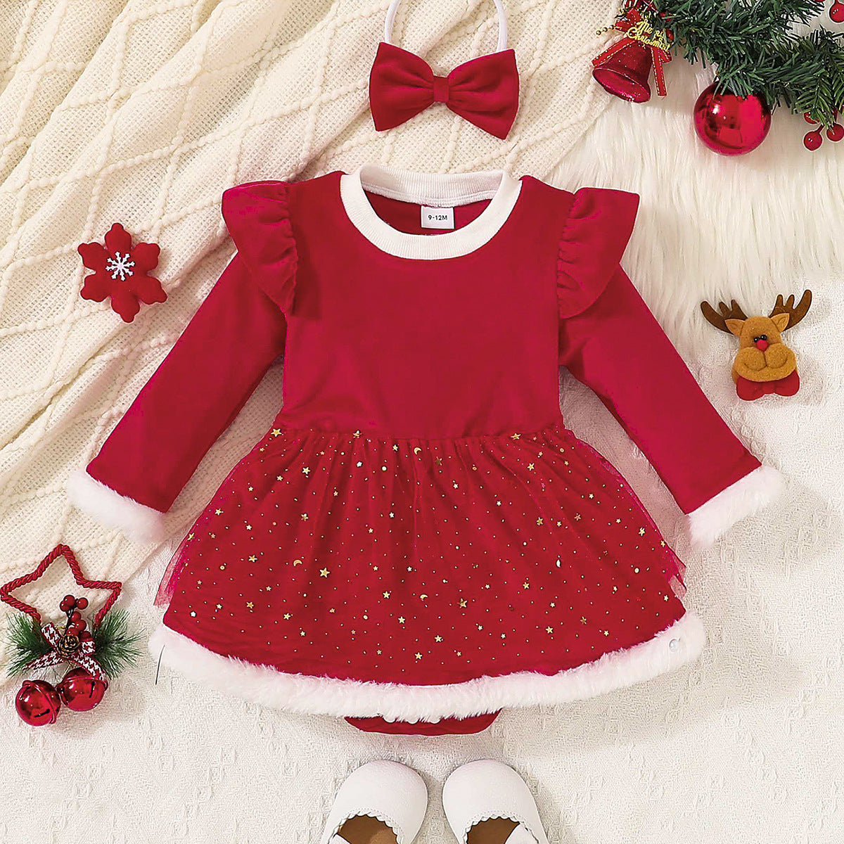 Spring and Autumn Baby Girl Jumpsuit, Long Sheeve Baby Christmas Gift
