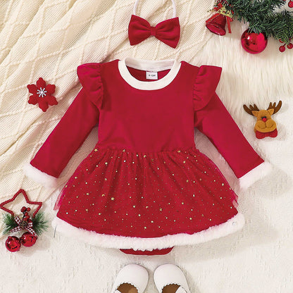 Spring and Autumn Baby Girl Jumpsuit, Long Sheeve Baby Christmas Gift