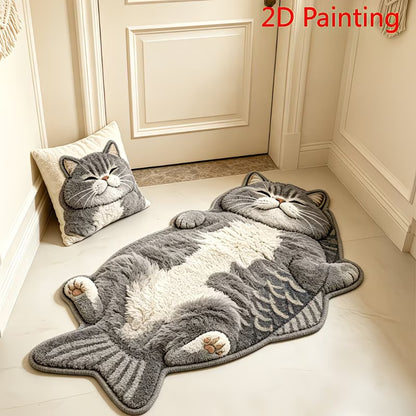 3D Sleeping Cat Doormat, Cute Kitten Door Mat, Funny Animal Floor Rug for Bedroom Bathroom & Entryway