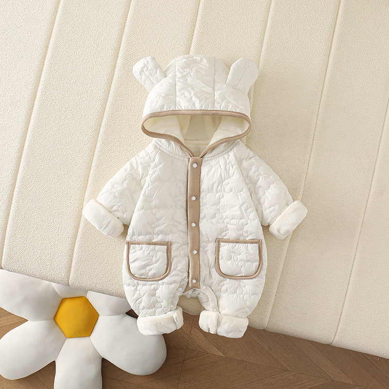 Baby Bear Hooded Romper – Cozy Fleece One-Piece Outfit for Little Boys & Girls