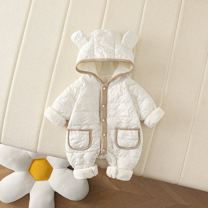 Baby Bear Hooded Romper – Cozy Fleece One-Piece Outfit for Little Boys & Girls
