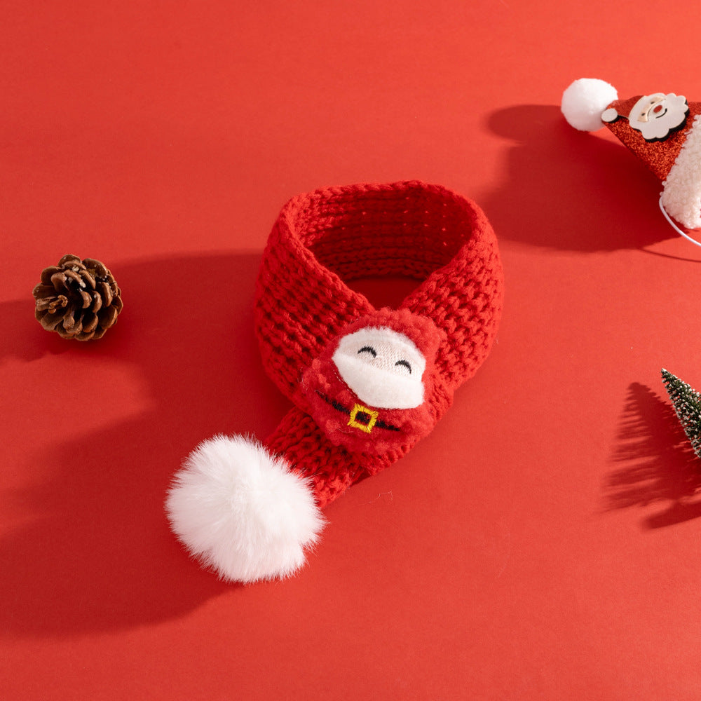 Pet Christmas suit Cat Scarf Headwear Scarf Medium and Small Dog Knitted Wool Hanging Hair Ball Elk