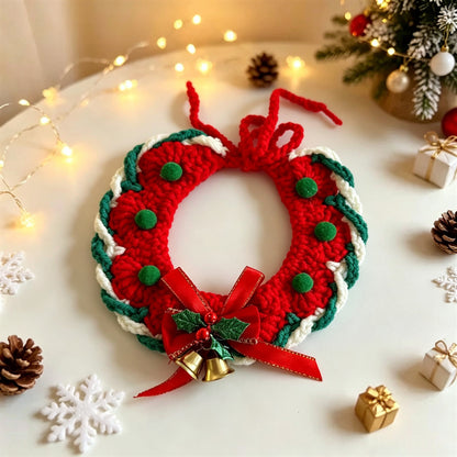 Cat and Dog Triangular Christmas Bib, Neck Scarf, Hat Set, Pet Holiday Bell Christmas Scarf