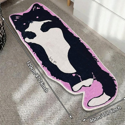 Cartoon Kitten Faux Cashmere Floor Mat for Home, Long Strip Bedroom Bedside Rug, Sofa Coffee Table Rug