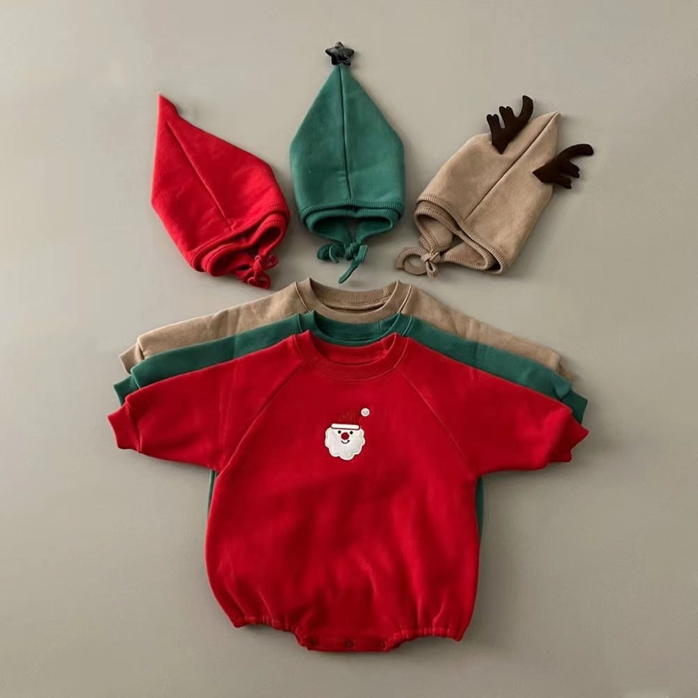 Baby Christmas Outfit for Autumn and Winter, Infant and Toddler One-Piece Fleece-Lined Thickened Romper for Warmth