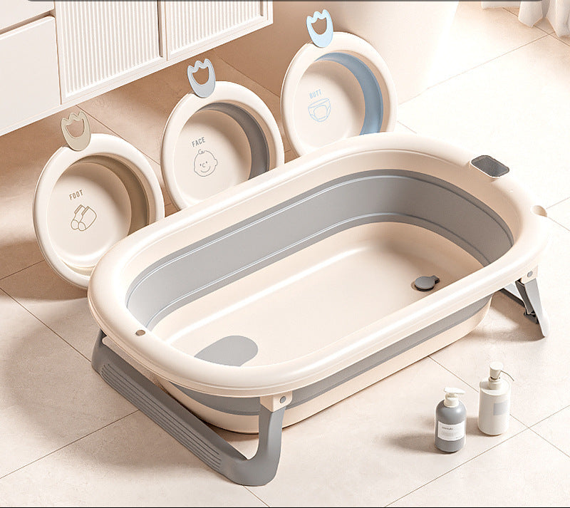 Foldable Baby Bathtub with Temperature Display & Bath Support – Space Saving Infant Toddler Tub with Non-Slip Legs
