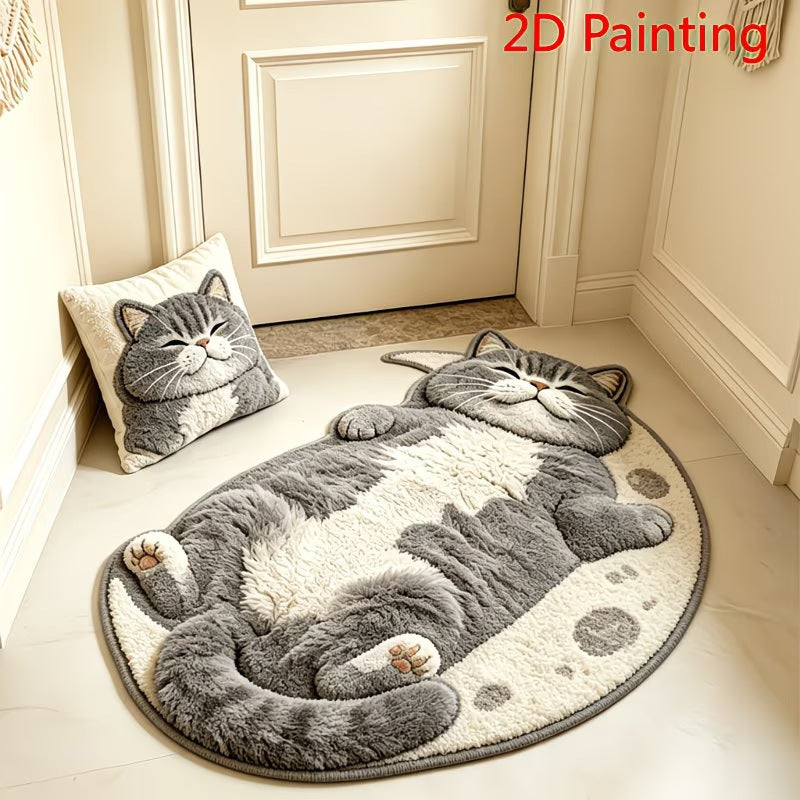 3D Sleeping Cat Doormat, Cute Kitten Door Mat, Funny Animal Floor Rug for Bedroom Bathroom & Entryway